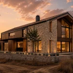 Vivienda de nueva planta en Burgos con fachada de piedra y madera — Arqtico Norte