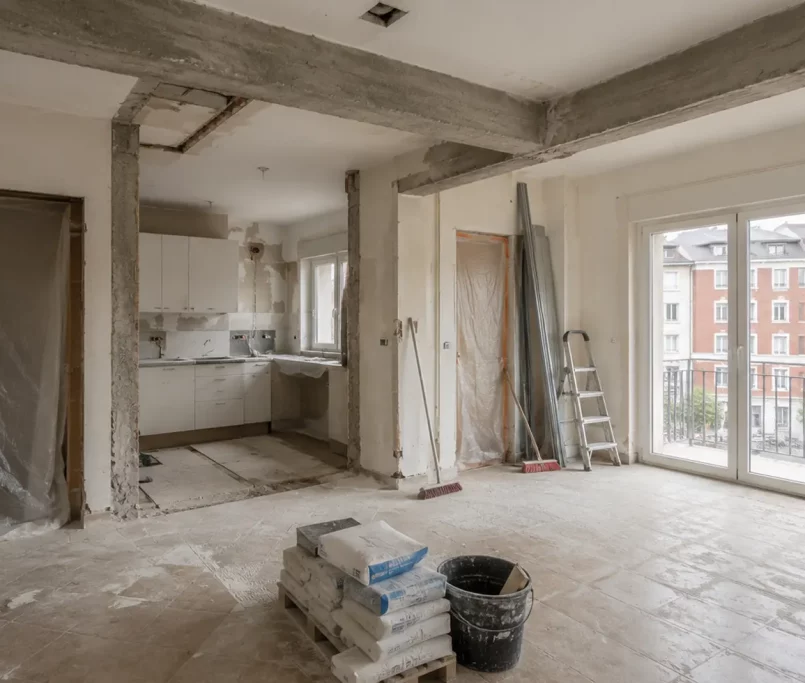 Interior de piso en Burgos capital en proceso de reforma integral con tabiques abiertos