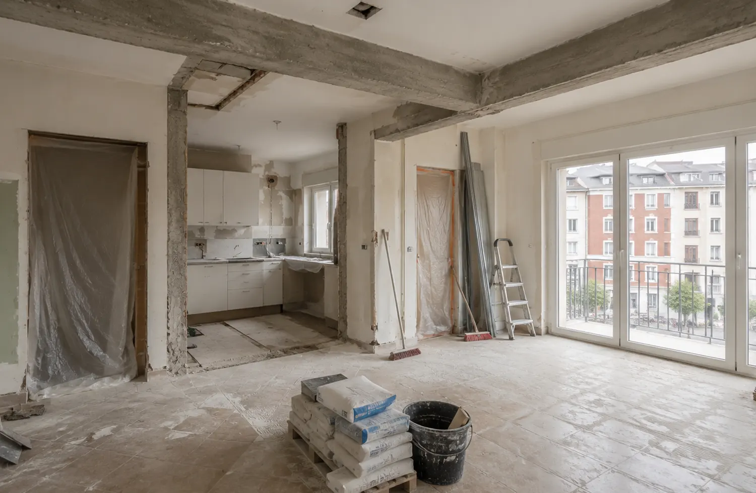 Interior de piso en Burgos capital en proceso de reforma integral con tabiques abiertos